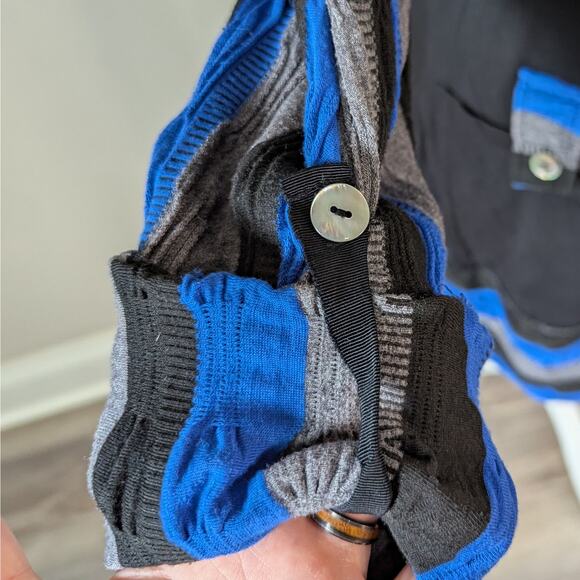 Ali Miles Blue Gray Striped Asymmetrical Cowl Neck Pocket Tunic Size Large - Picture 3 of 11